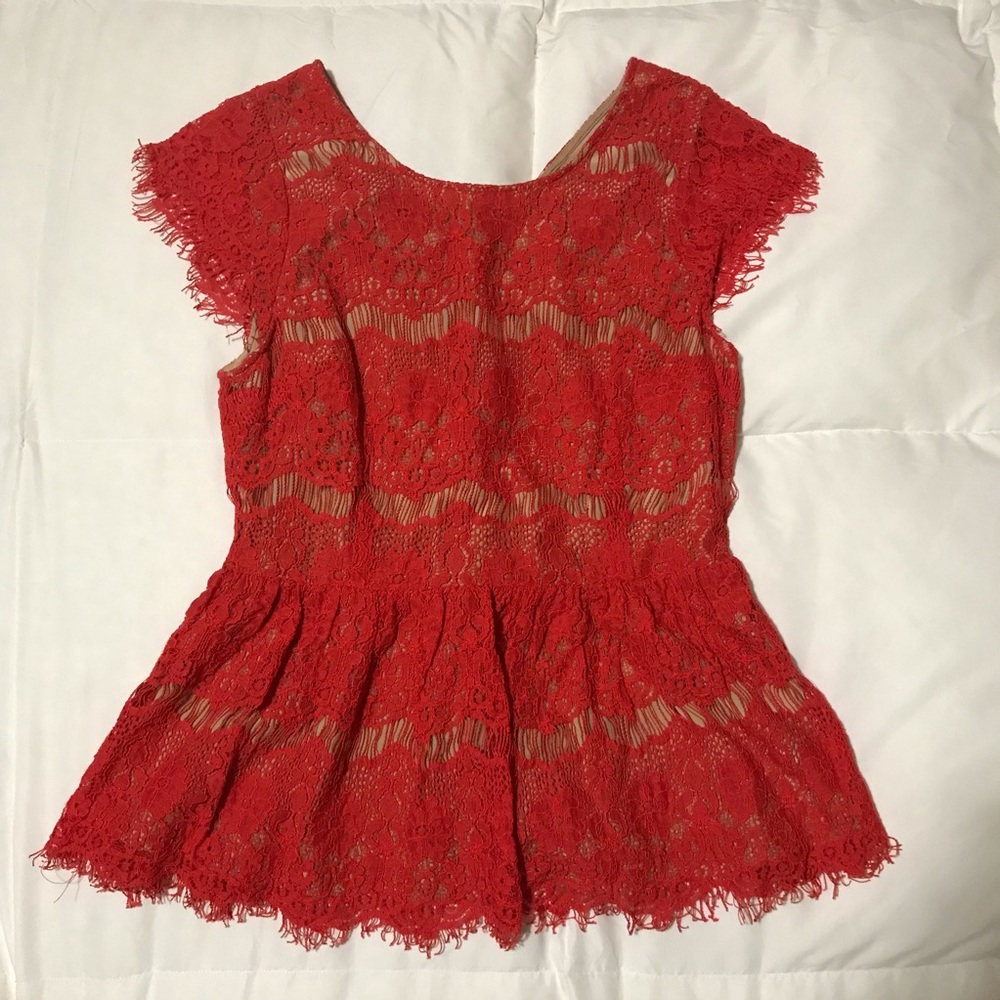 Bright orange lace top